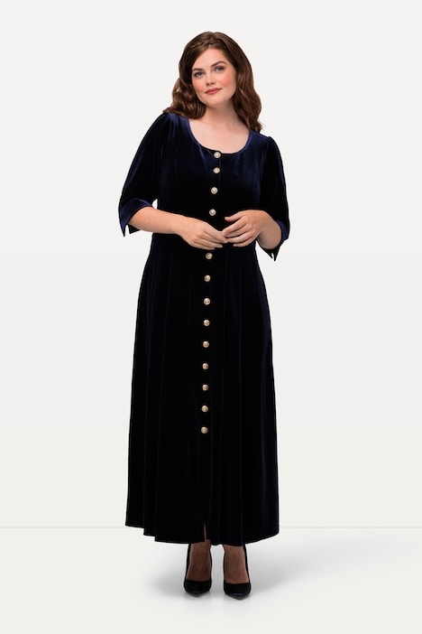 Trachten-Samtkleid, Prinzessnähte, Rundhals, 3/4-Arm
