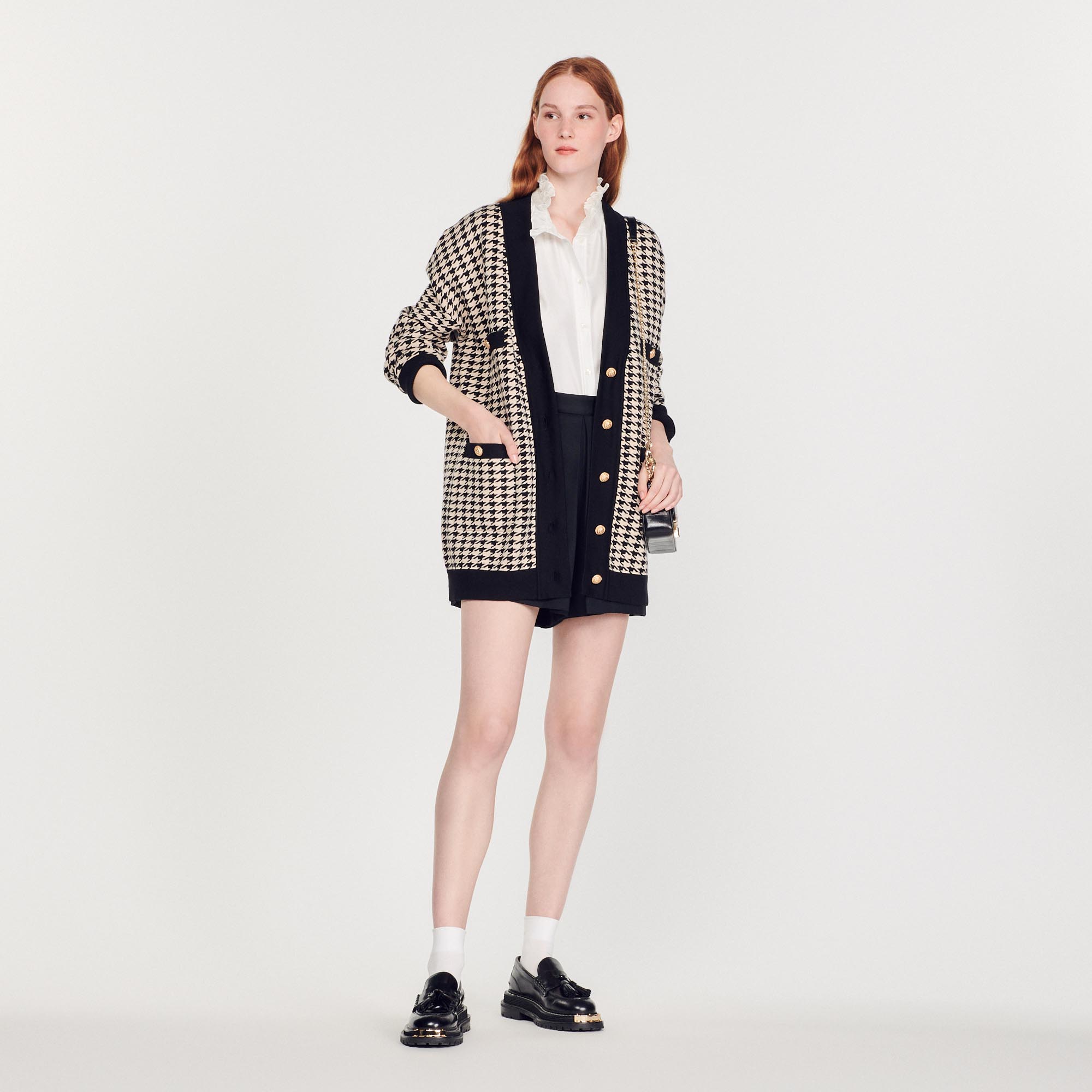 Cardi-coat long en pied de coq