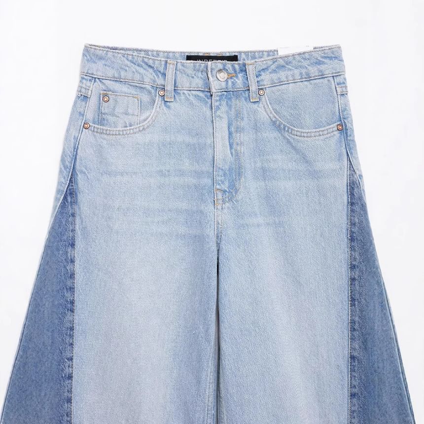 Avauntgardo - High Rise Two Tone Washed Wide Leg Jeans