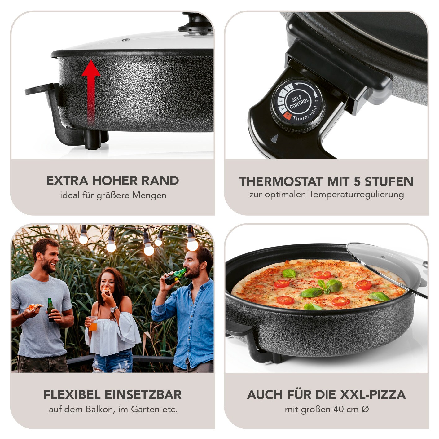 GOURMETmaxx Pizza-Pfanne elektrisch 1500W schwarz