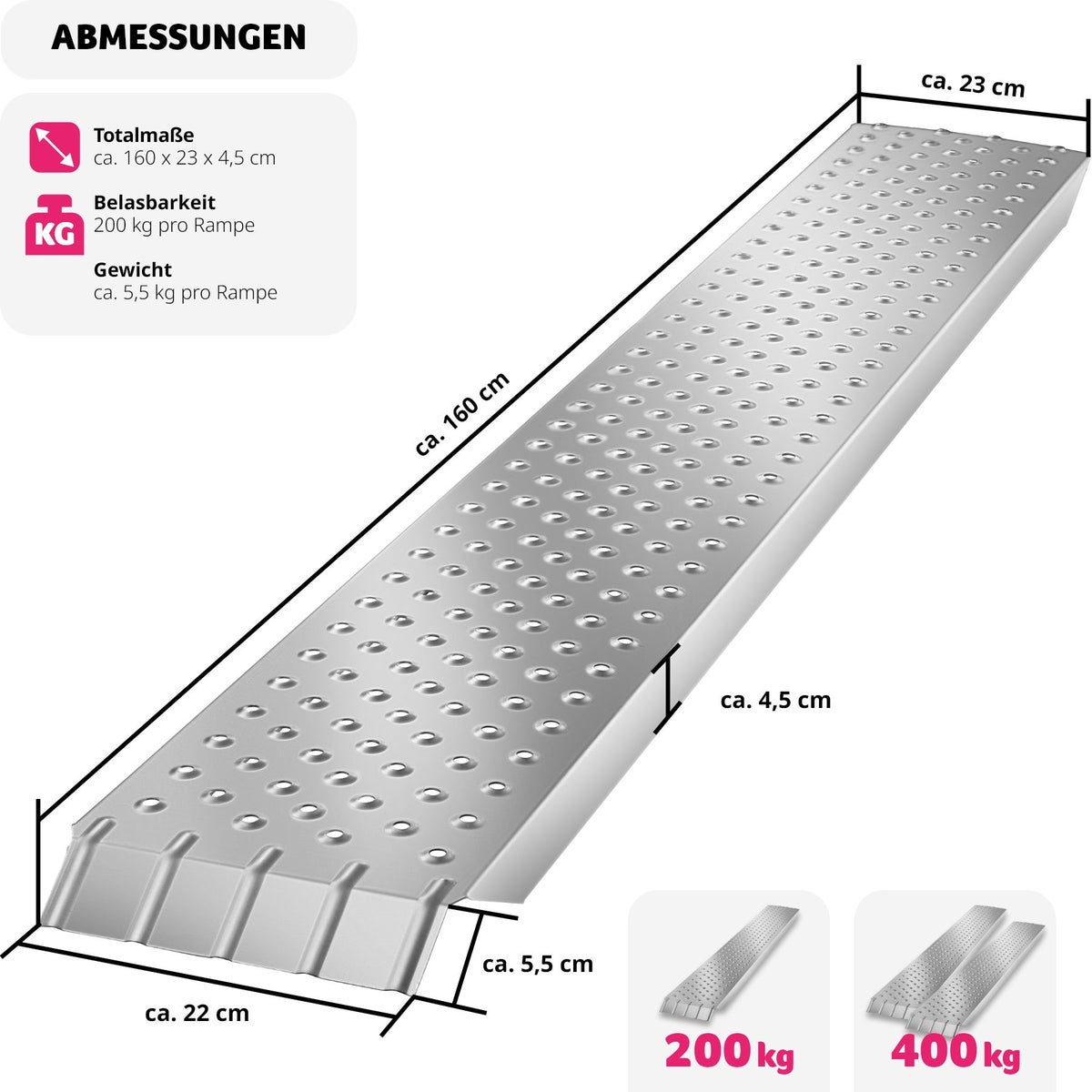 tectake Sven laadbruggen, set van 2, 160 x 23 x 4,5 cm