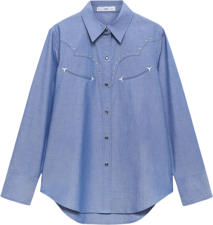 MANGO Cotton shirt with stud detail Medium blue