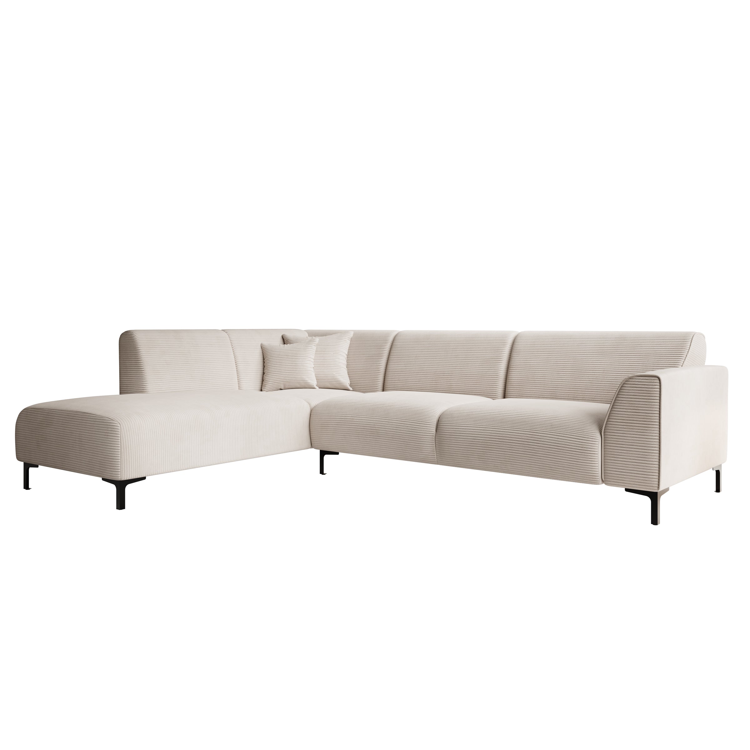 Moana - Hoekbank 4-zits met chaise longue - Ribstof beige - Links