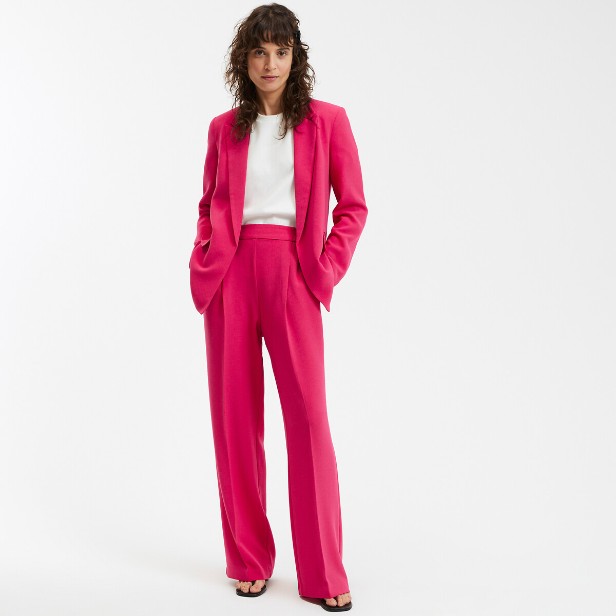 COLEÇÕES LA REDOUTE<br>Calças largas em crepe de poliéster