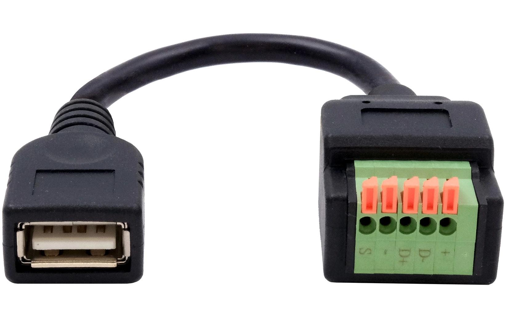 USB 2.0 Adapter USB-A Buchse - Terminalblock 5-pinKabel-Adapter USB-A Buchse zu 5-pin Terminal Block mit Drucktaster, USB 2.0, 15 cm