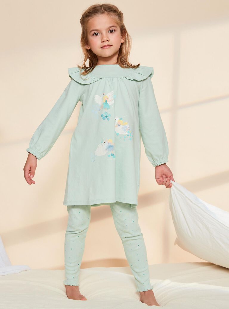 Pyjama en coton vert pâle avec danceuses et cygnes