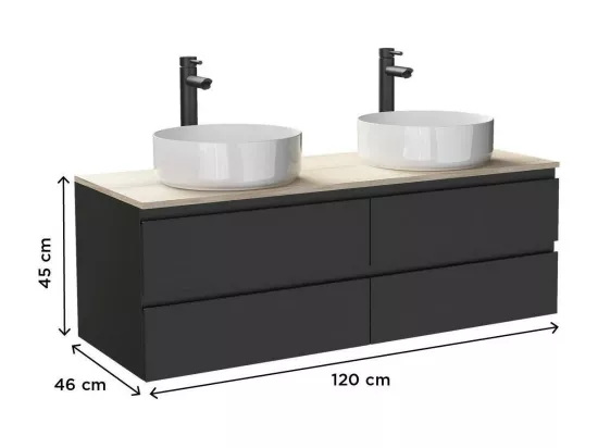 Meuble double vasque noir carbone 120 cm