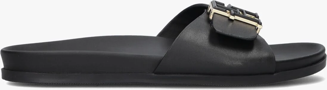 TOMMY HILFIGER zwarte tommy hilfiger slippers th hardware flat slip