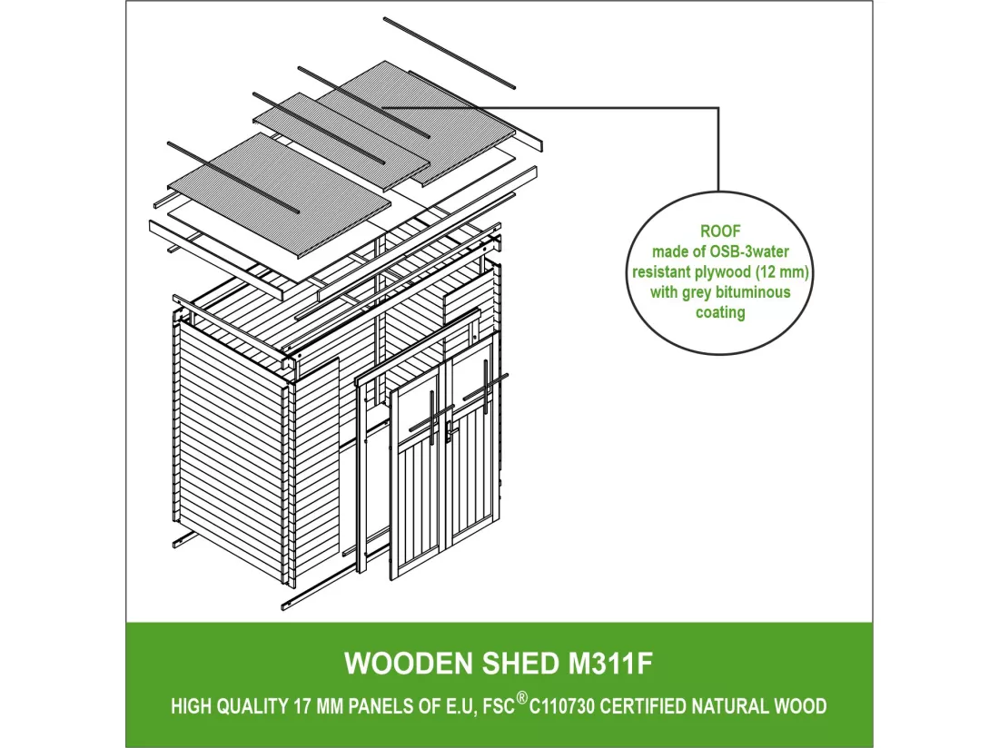 TIMBELA M311F Abri de jardin en bois, - porte verrouillable de haute qualité- l204xL142xH200cm/2.22m2