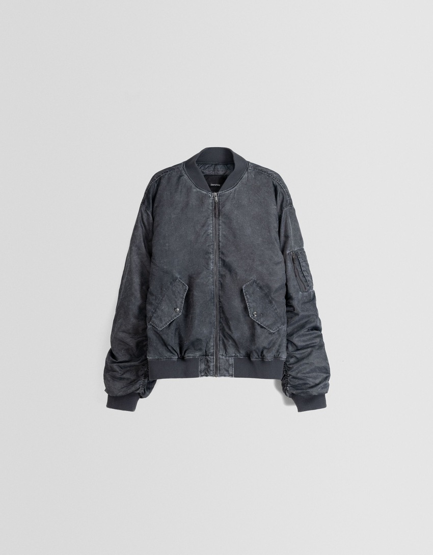 Jaqueta bomber de nylon desbotada