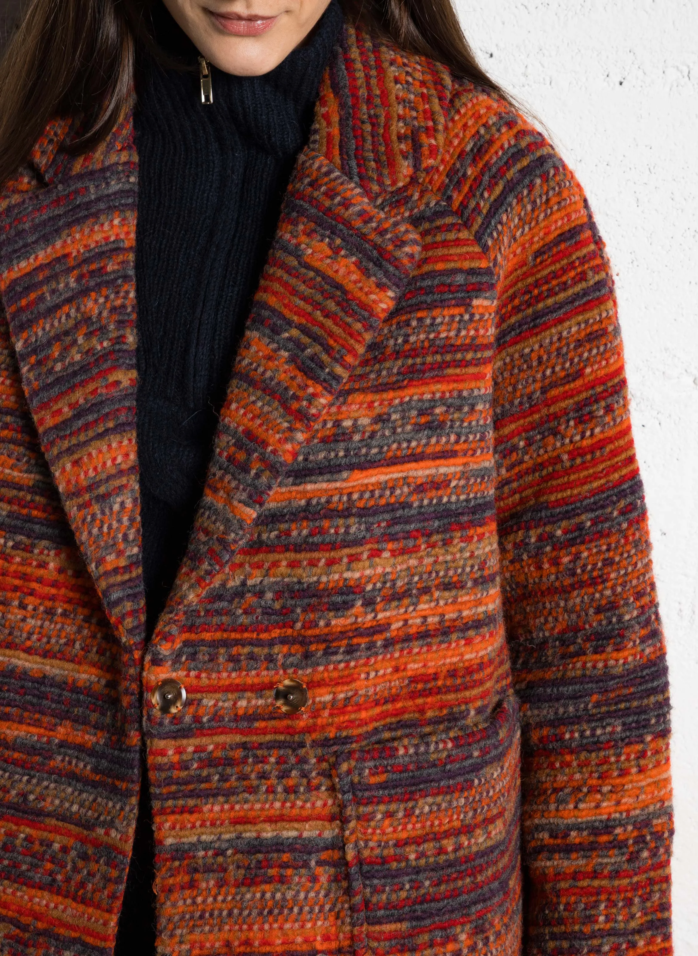 MISTY - Veste droite col tailleur en laine mélangée | Rouge