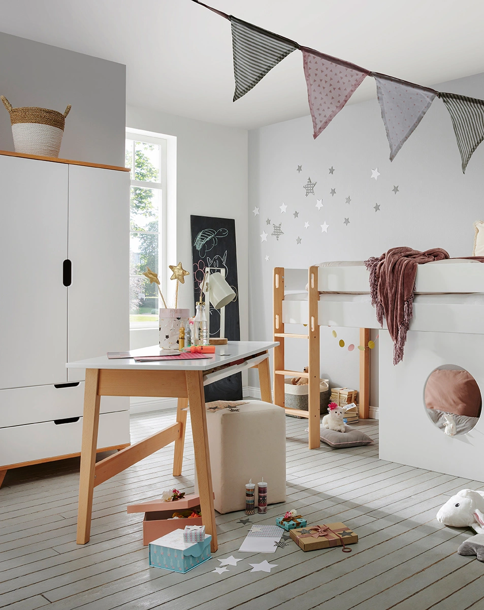 Schreibtisch INFANSCOLOR 120 x 60 cm (Farbe: weiß/Buche)