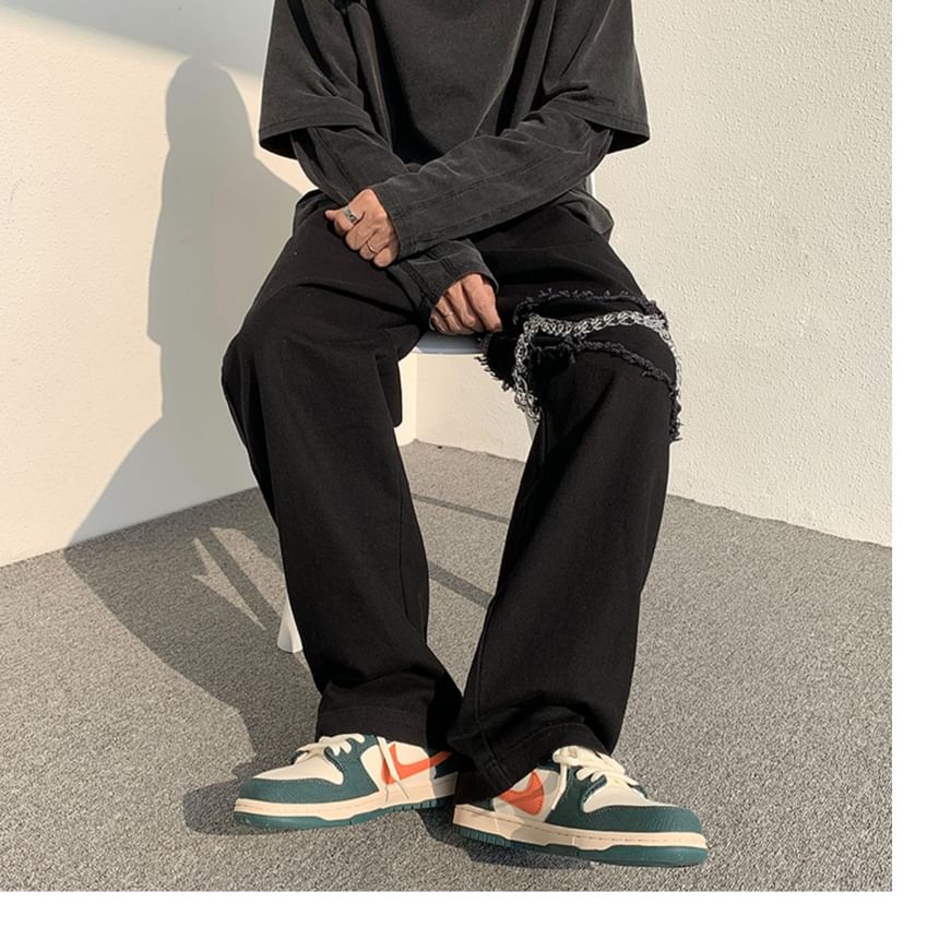 Urtishia - Hoge taille, gerafelde rechte broek