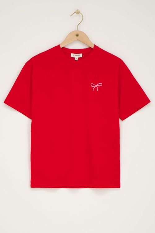 Rood T-shirt met roze strik embroidery