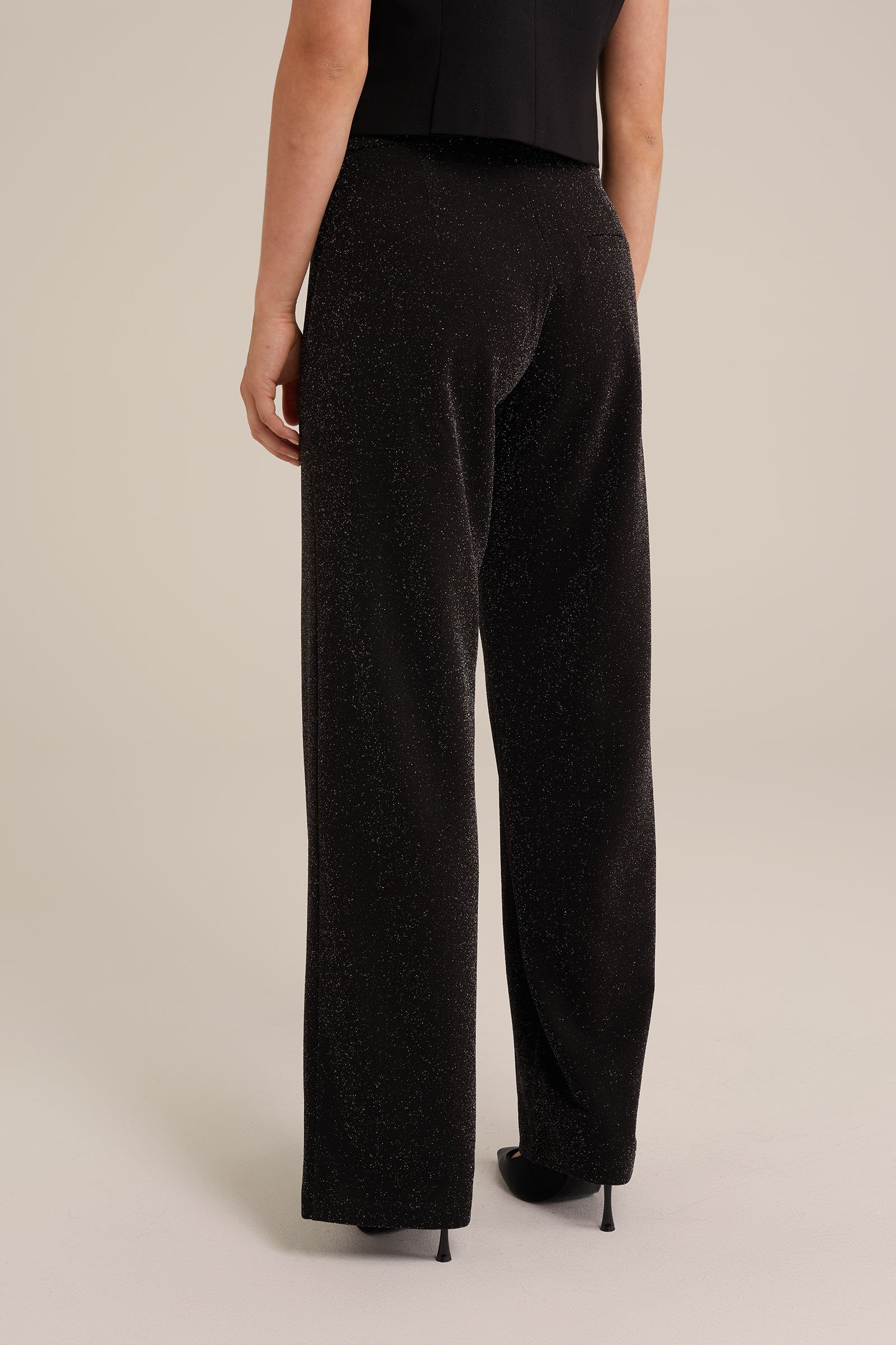 wide leg broek met glittergaren WE Fashion Zwart