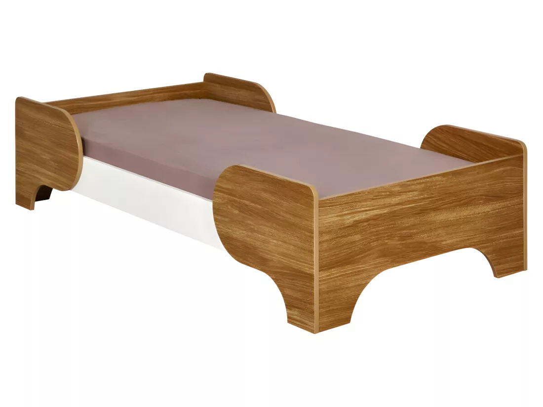 Pack lit bébé avec matelas 70x140 cm panneaux de fibres blanc et bois PANGO