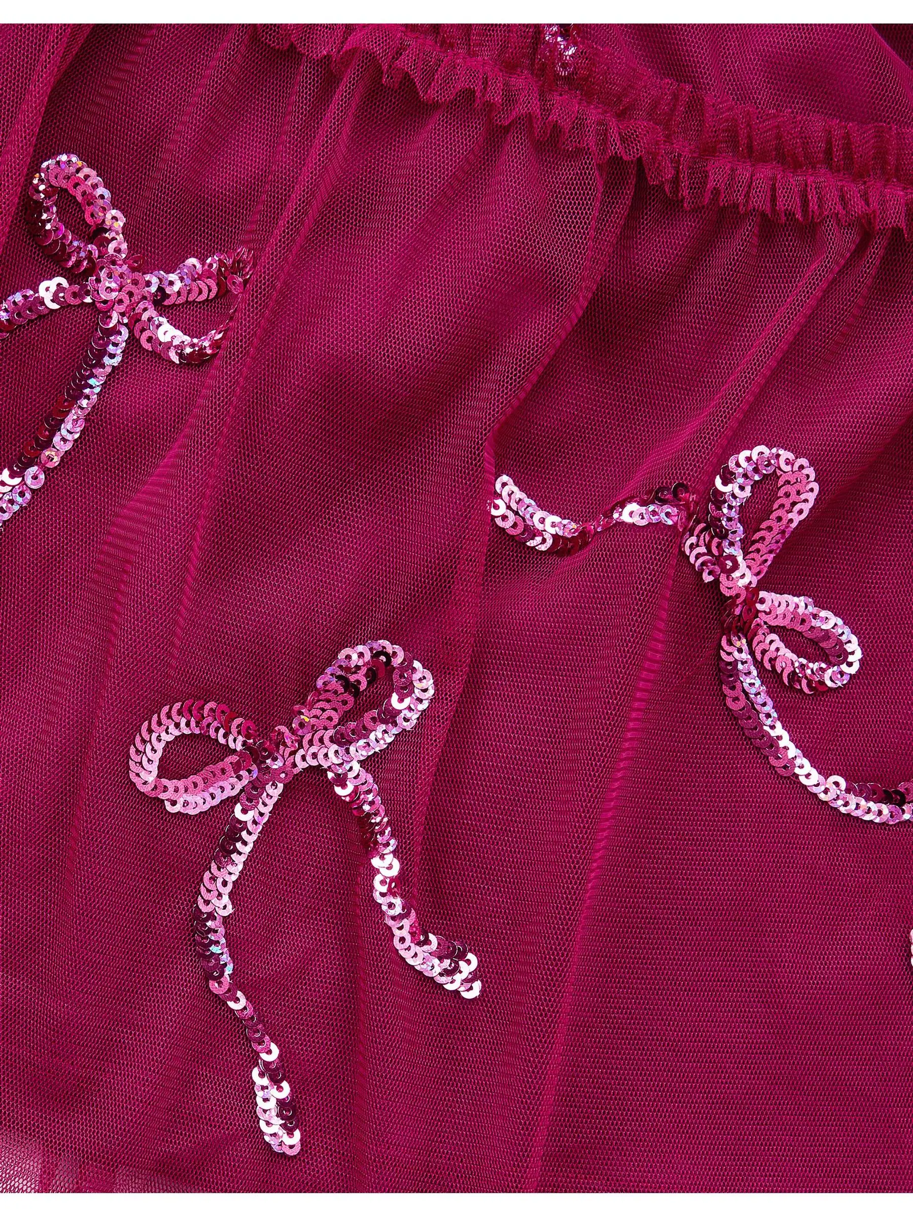 Monsoon Bow Embellished Jersey Tulle Dress