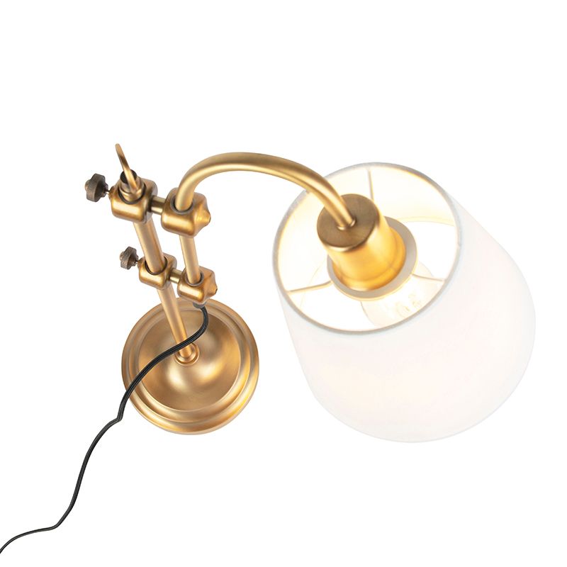 Klassieke tafellamp brons met witte kap - Ashley