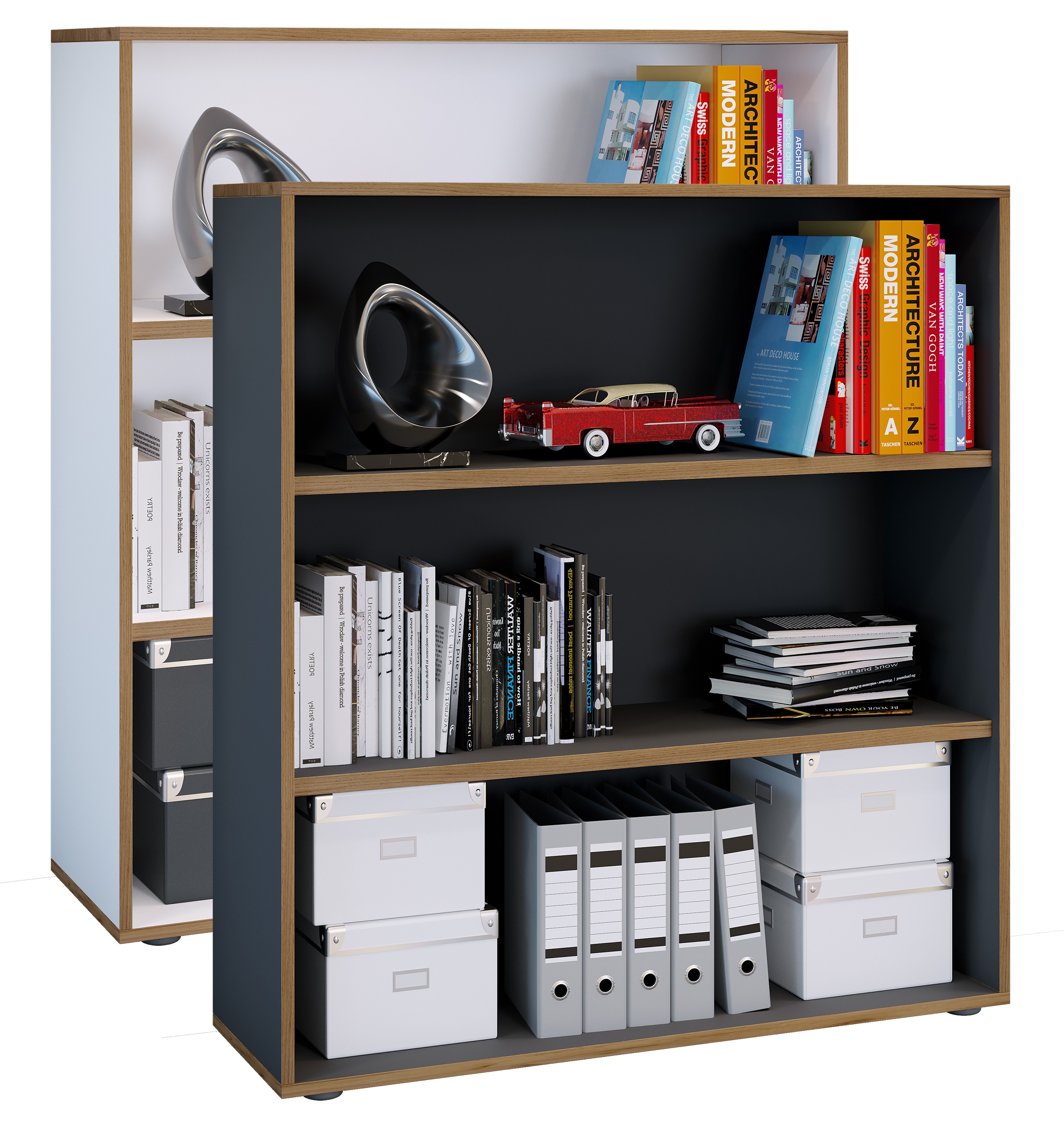 VCM Holz Büro Stand Regal Bücher Ordner Aktenregal Ordnerregal Bücherregal Salia 3fach B.100 cm