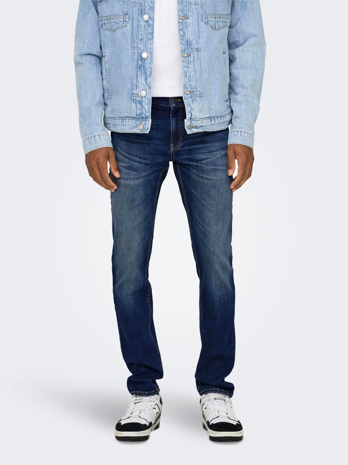 ONSLOOM Niedrige Taille Slim Fit Jeans Dark Blue Denim