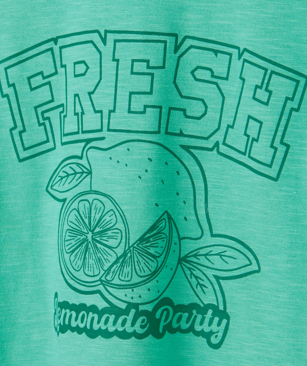 T-SHIRT OVERSIZE FILLE EN COTON BIO VERT AVEC MESSAGE FRESH ET CITRON