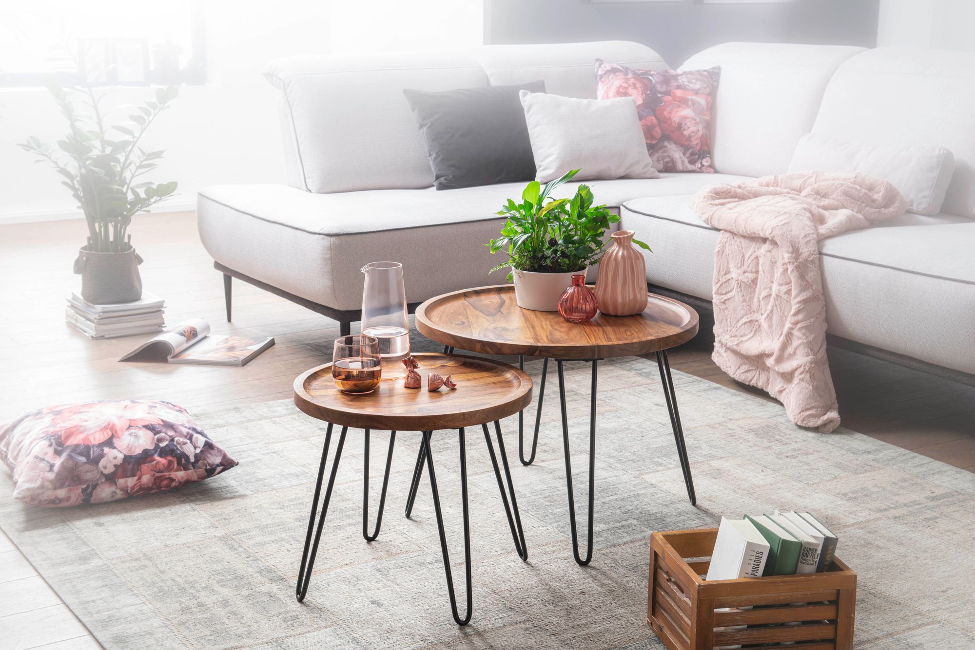 FineBuy Couchtisch 45x40x45 cm Sheesham Wohnzimmertisch Rund Sofatisch Tisch