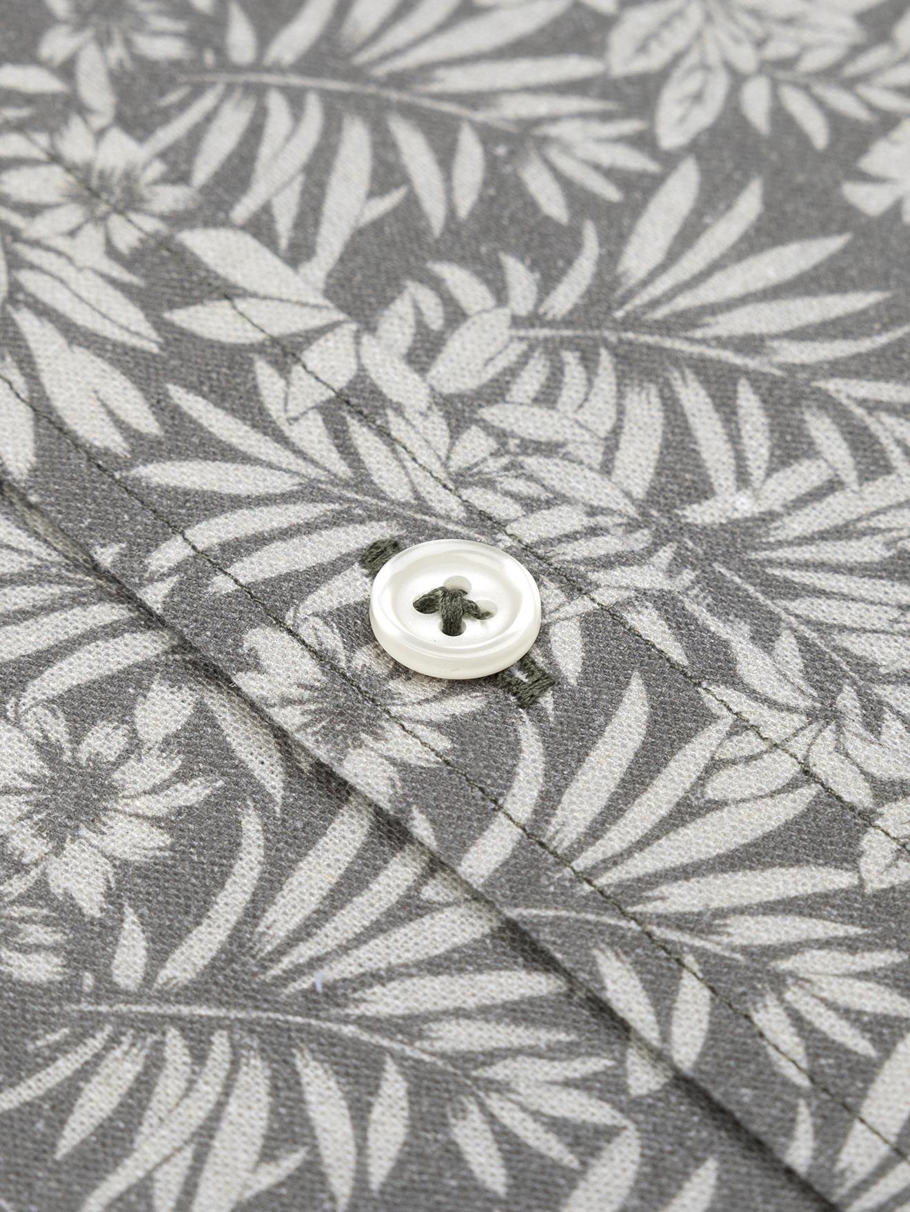 Chemise cintrée Spike en lin kaki à motif floral