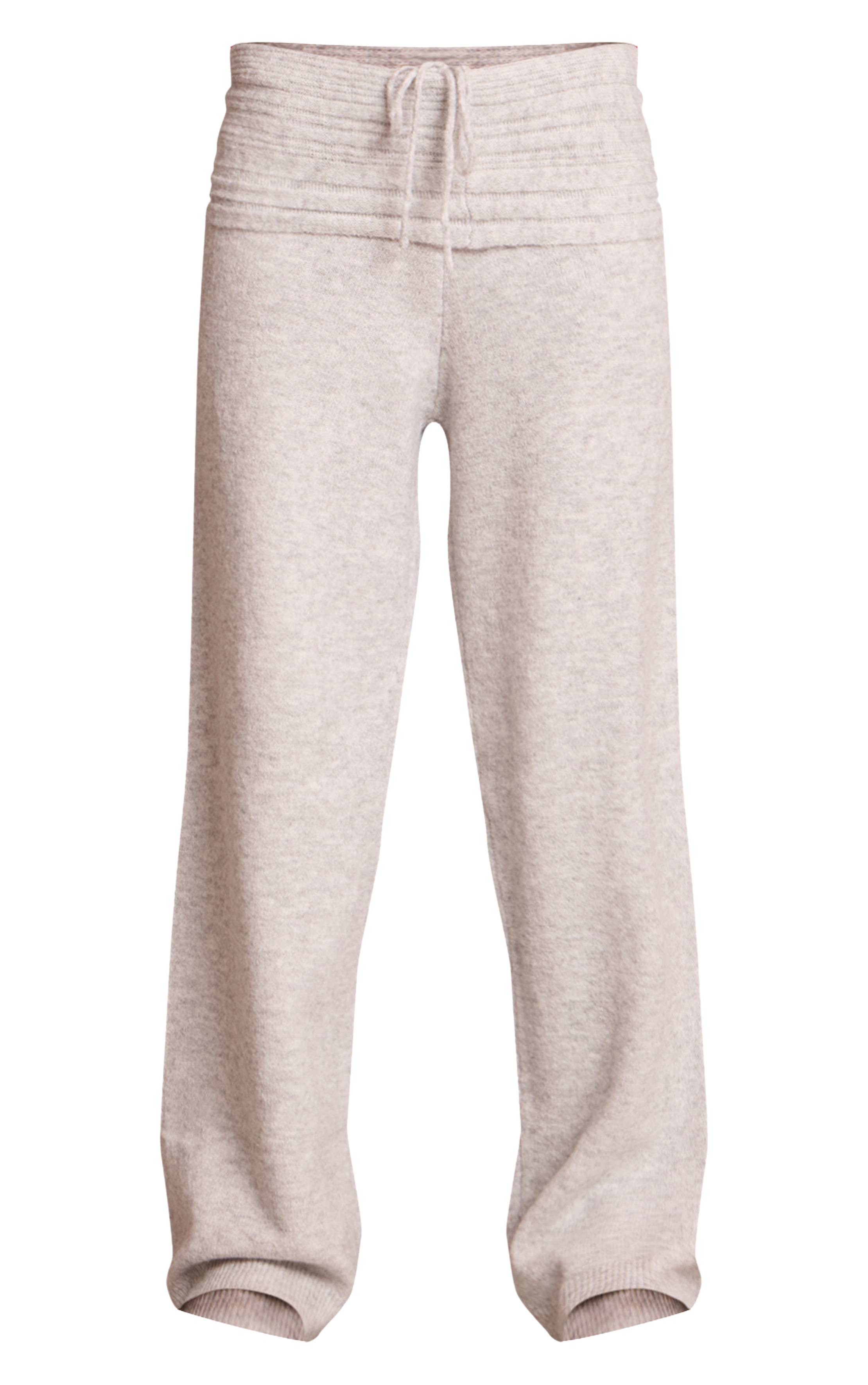 Gris Clair Pantalon En Maille Côtelée Souple À Taille Repliée