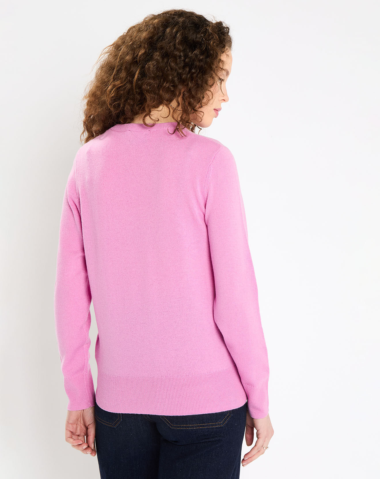 Galeries Lafayette Pull 100% Cachemire Zabri col rond rose