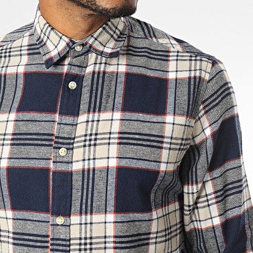 Chemise Manches Longues A Carreaux Harry Beige Bleu Marine