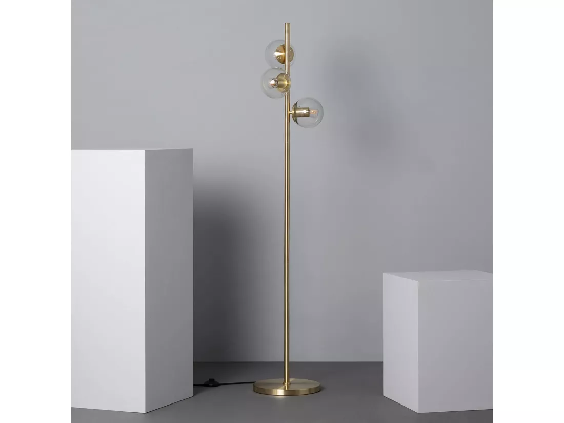 Lampadaire Métal et Verre Otos 3 Spots Doré