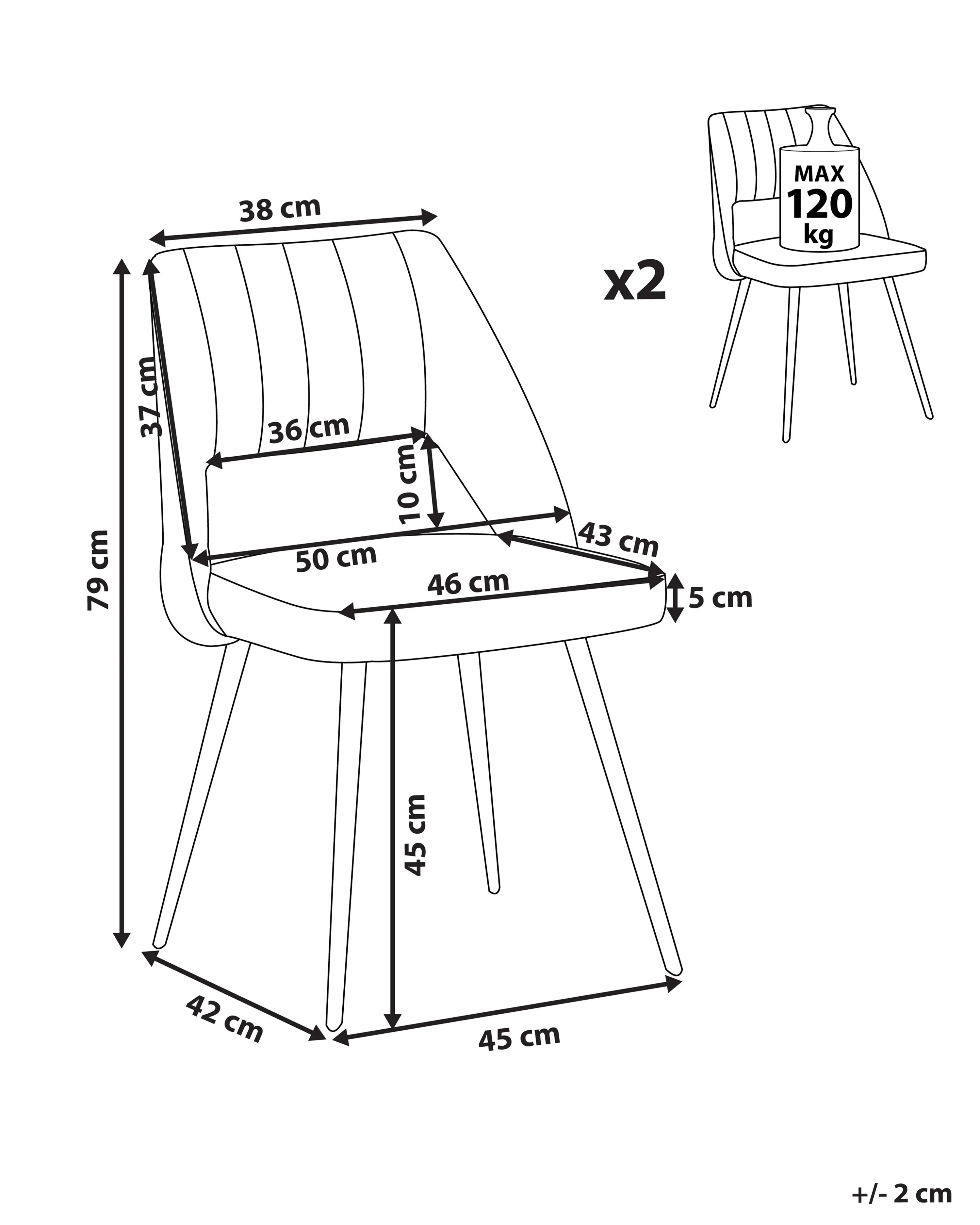 Set van 2 eetkamerstoelen ANSLEY Fluweel Zeeblauw