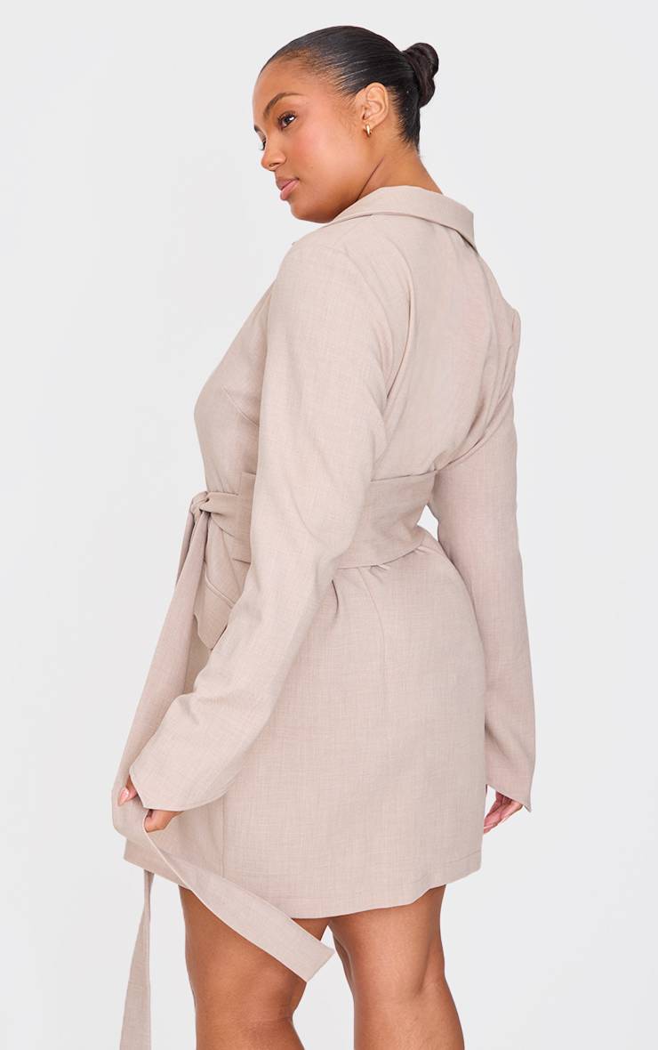 Gris Pierre Robe Blazer Tissée Avec Ceinture Grande Taille