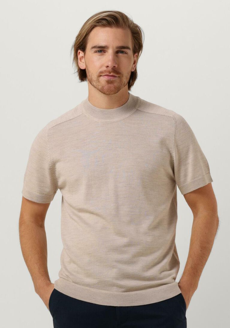 SELECTED HOMME beige selected homme t-shirt slhtown ss knit mock neck b