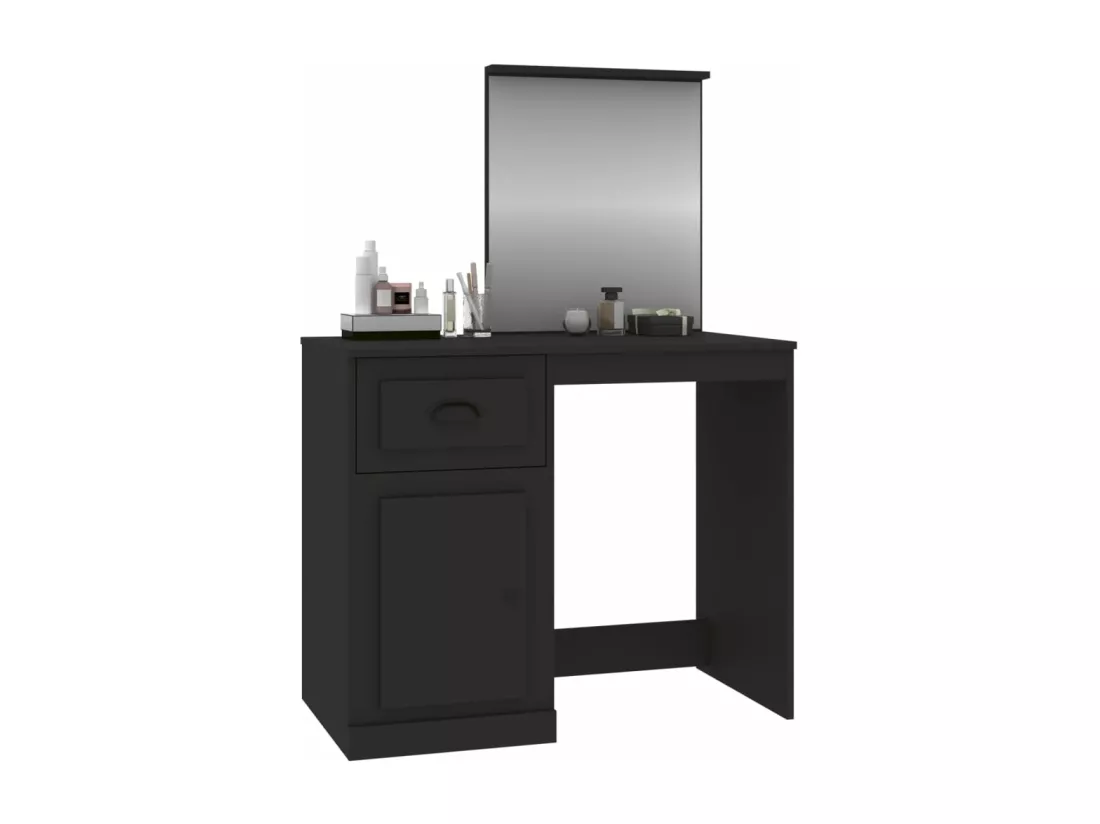 Coiffeuse avec miroir noir 90x50x132,5 cm bois d'ingénierie
