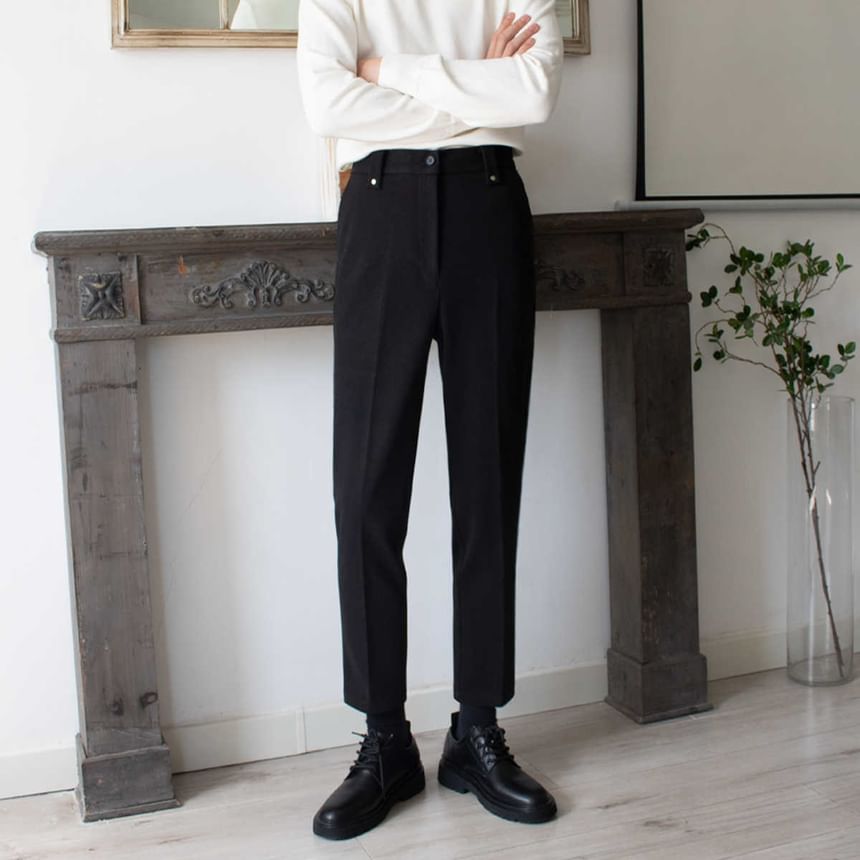 Zentrus - Mid Rise Plain Cropped Straight Leg Dress Pants