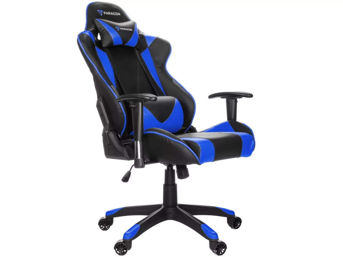 Paracon Knight Fauteuil de gamer avec oreiller cervical et soutien lombaire, bleu.