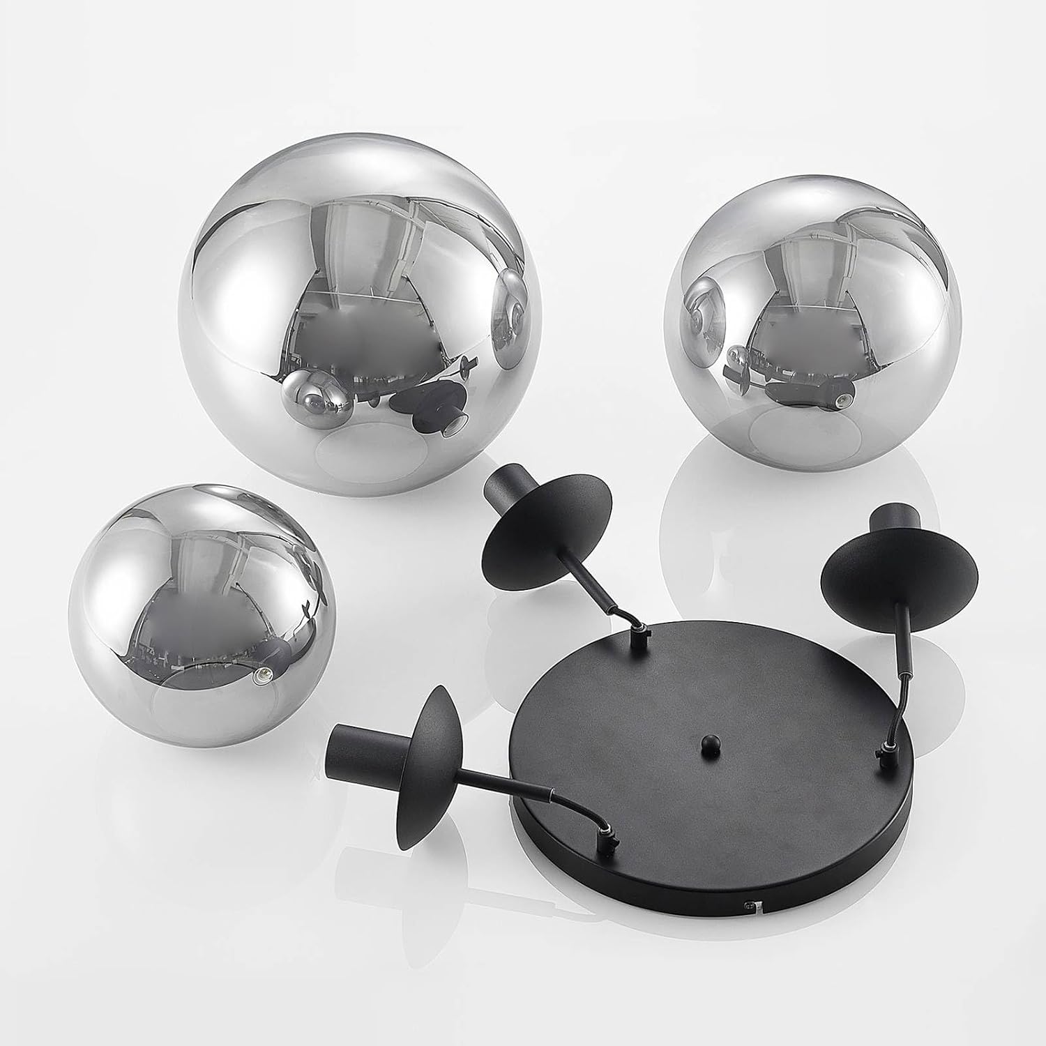 Lindby Esstisch Pendelleuchte Glas rauchgrau, 3 Schirme Ø 30 25 20 cm Hängeleuchte Rauchglas Esszimmer 3x E27 ohne Leuchtmittel Hängelampe Wohnzimmer Esszimmerlampe