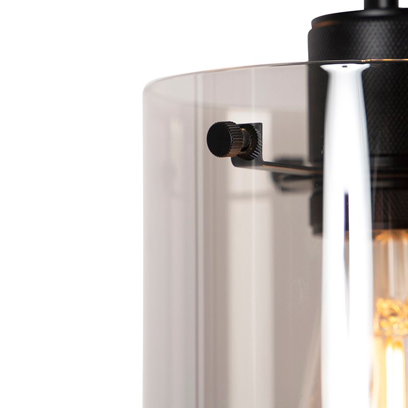 Design hanglamp zwart met smoke glas 3-lichts - Dome