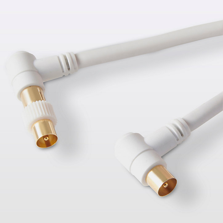 Câble coaxial Mâle / Femelle + adaptateur Mâle / Mâle coudé blanc Blyss Or, 3 m