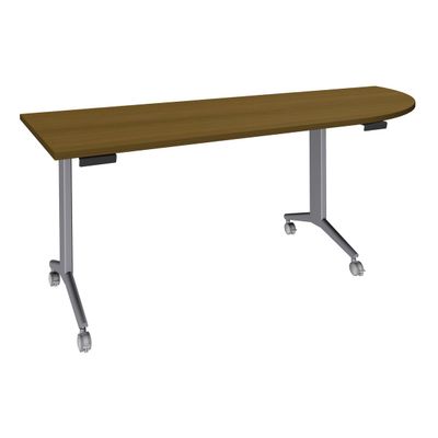 Table de réunion abattantes angle à droite - L200 x P80 cm - pied alu - plateau imitation noyer