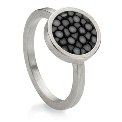 Fingerring Silber-Rochenleder schmal, Schwarz, 54 (17,2 mm)