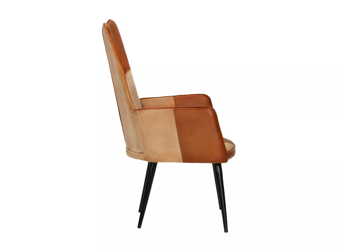 Fauteuil à oreilles Marron et crème Cuir véritable