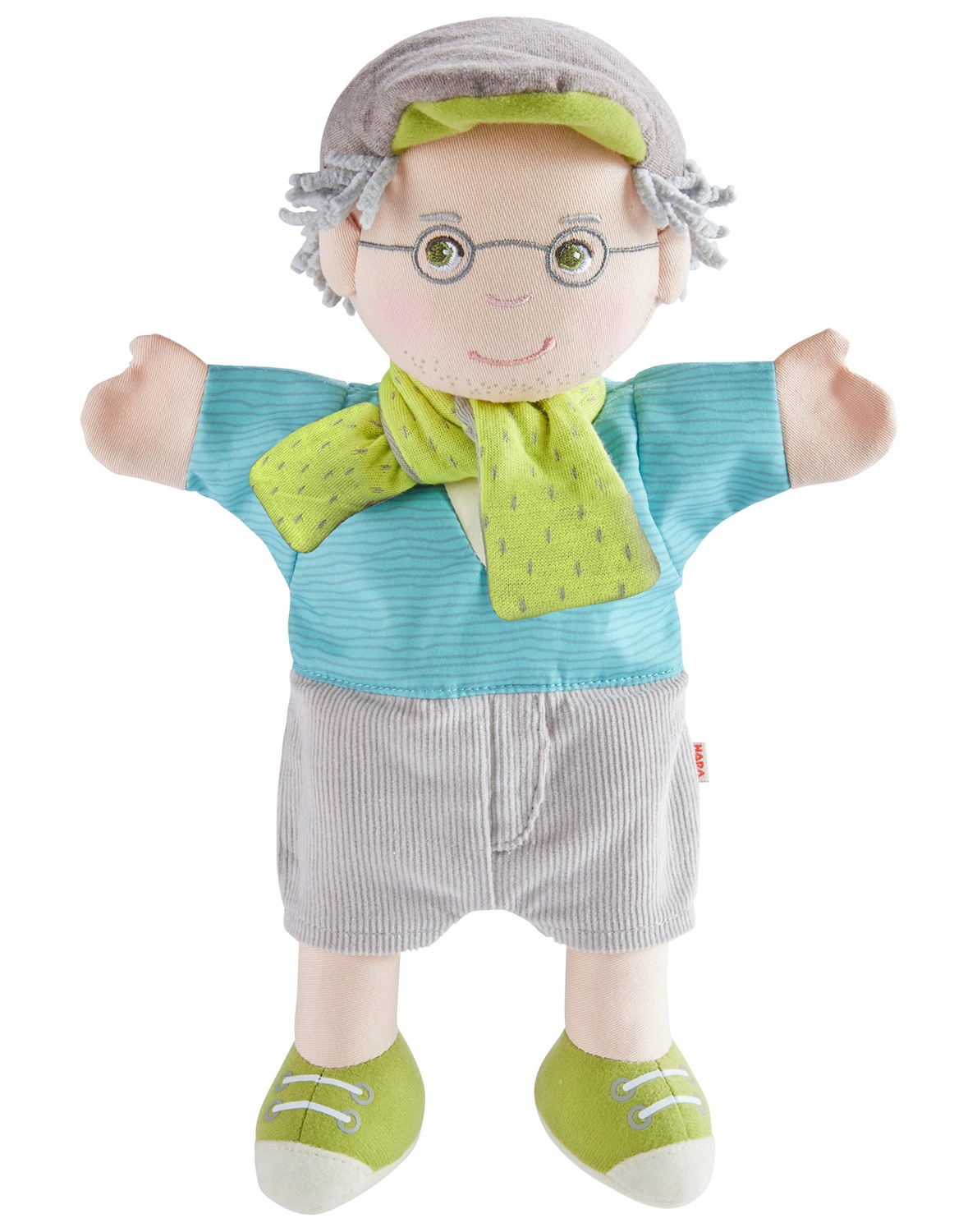 Handpuppe OPA PETER in grau/blau