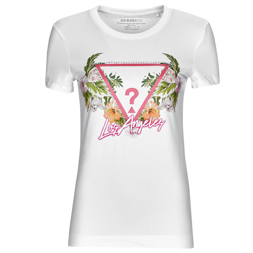 Guess - SS CN TRIANGLE FLOWERS TEE - Blanc