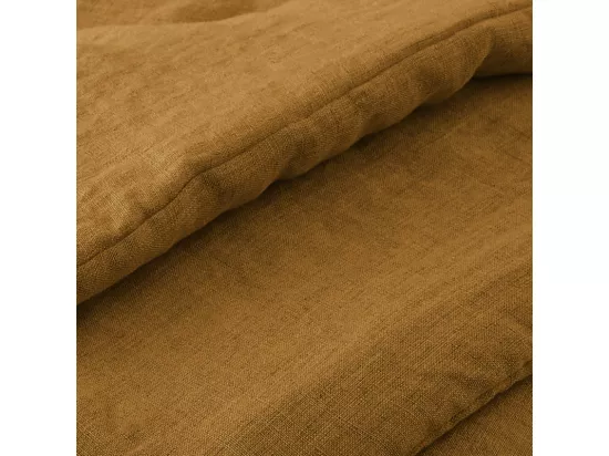 Édredon 150 x 150 cm lin lavé caramel avec 4 nouettes en jute - LUISA