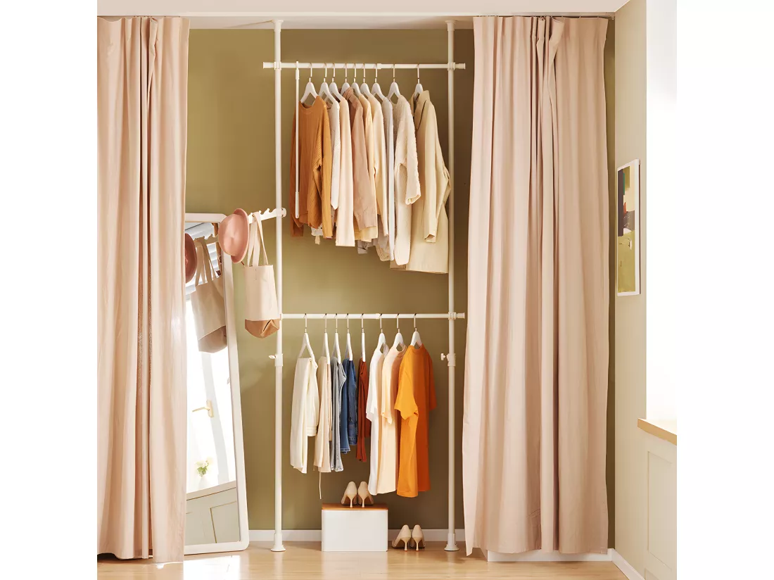 Télescopique Garde-robe Système Herkule, 2 Barres Portant De Vêtement, Frg109-w