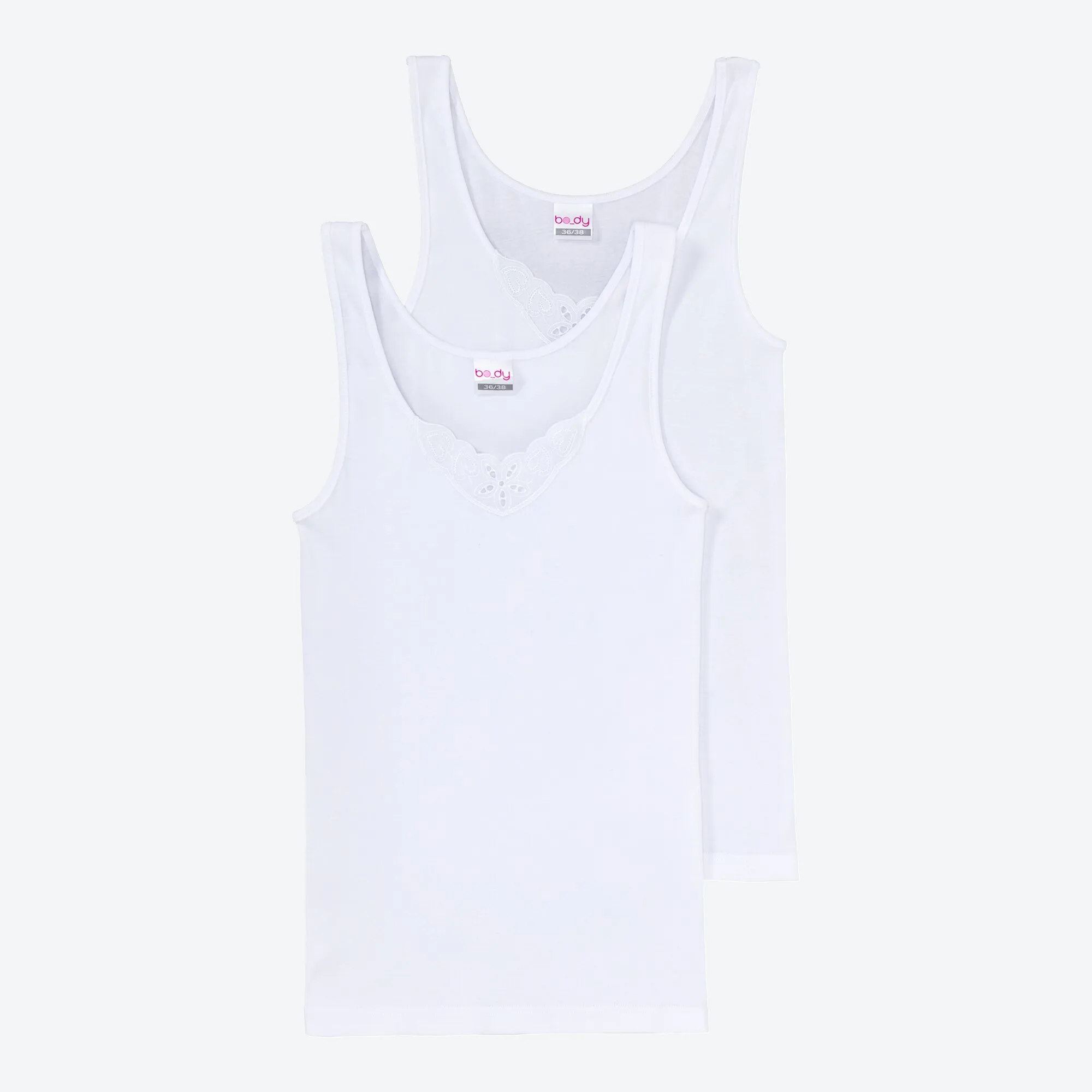 Damen-Unterhemd mit Spitzeneinsatz, 2er-Pack