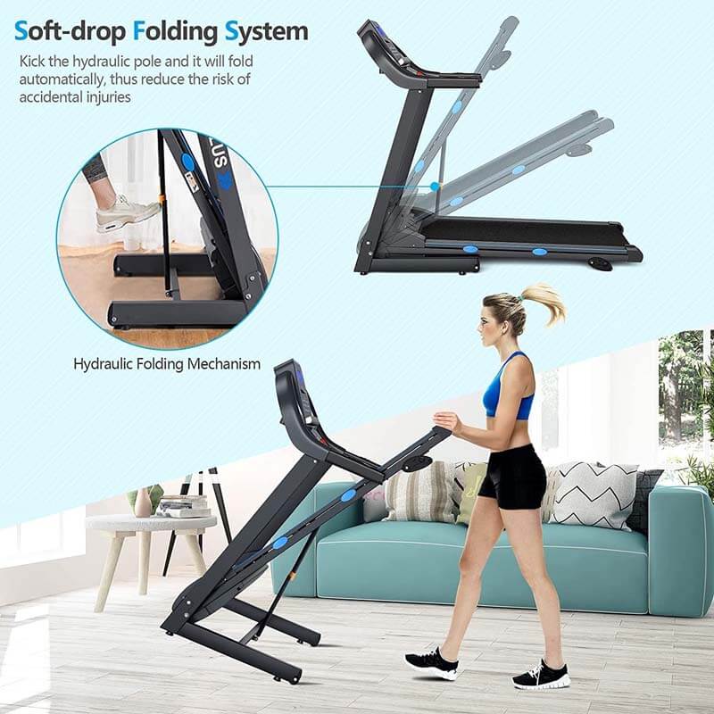Esteira dobrável de 2,25 HP para casa/academia, máquina de exercícios elétrica portátil motorizada para corrida e caminhada com visor LCD Blue-Ray