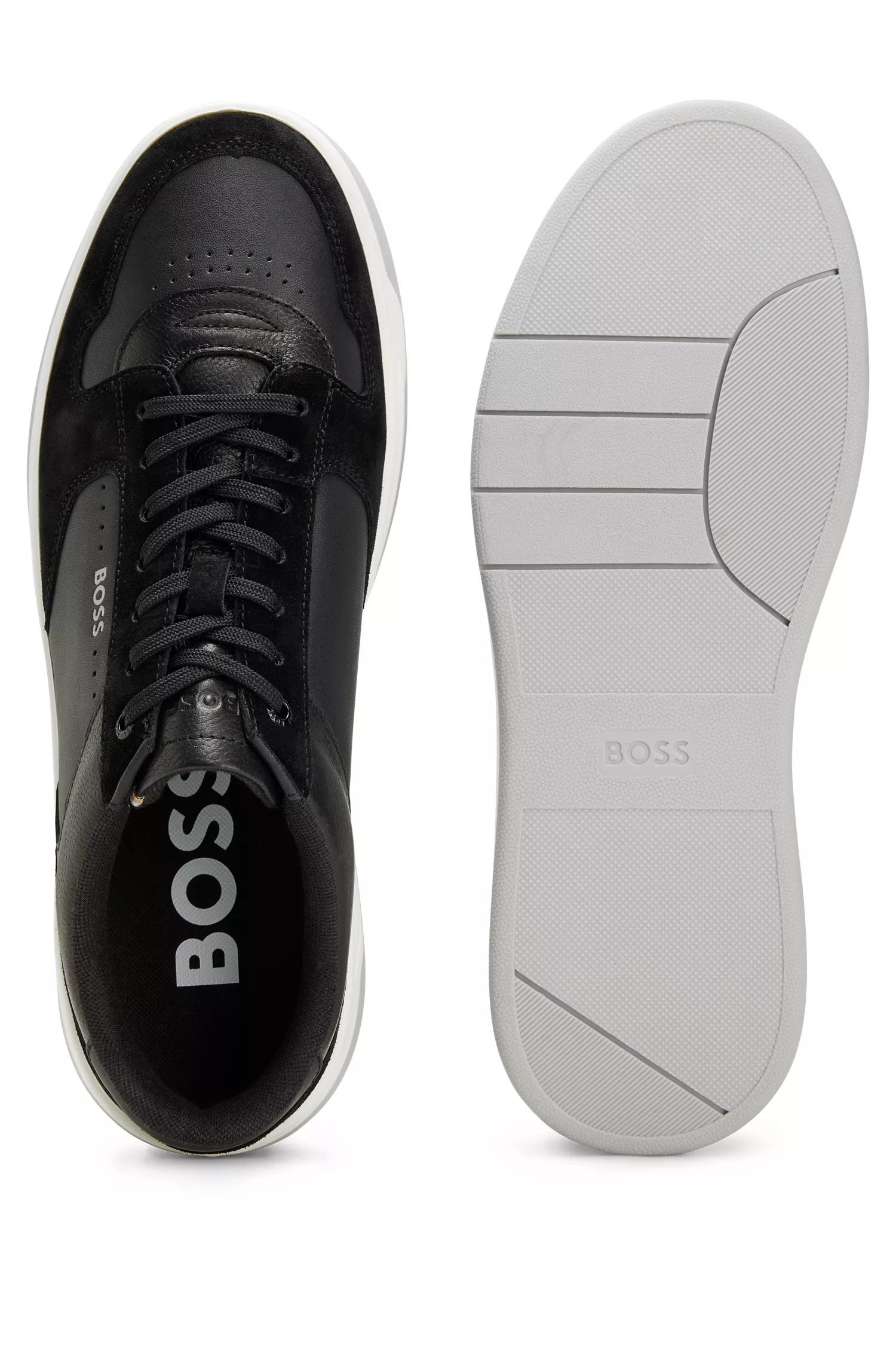 Tênis BOSS em couro misto preto com detalhes do logotipo